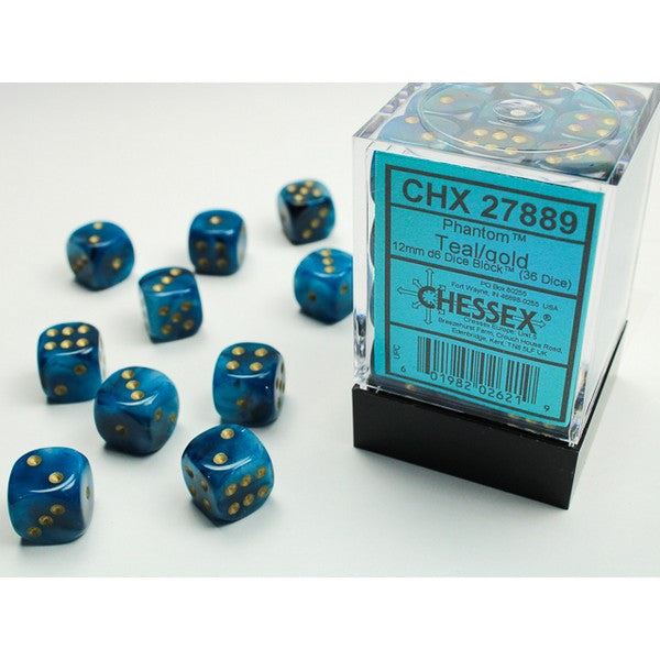 Chessex 12mm d6 Dice Block: Phantom Teal/gold