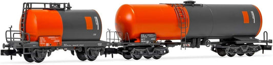 Arnold SBB, 2-unit Set Tank Wagons, Red/Grey Livery contains 1 x 2 Axle Tank Wagon and 1 x 4-Axle