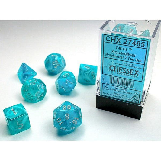 Chessex Poly 7 Set: Cirrus Aqua/Silver Dice Set