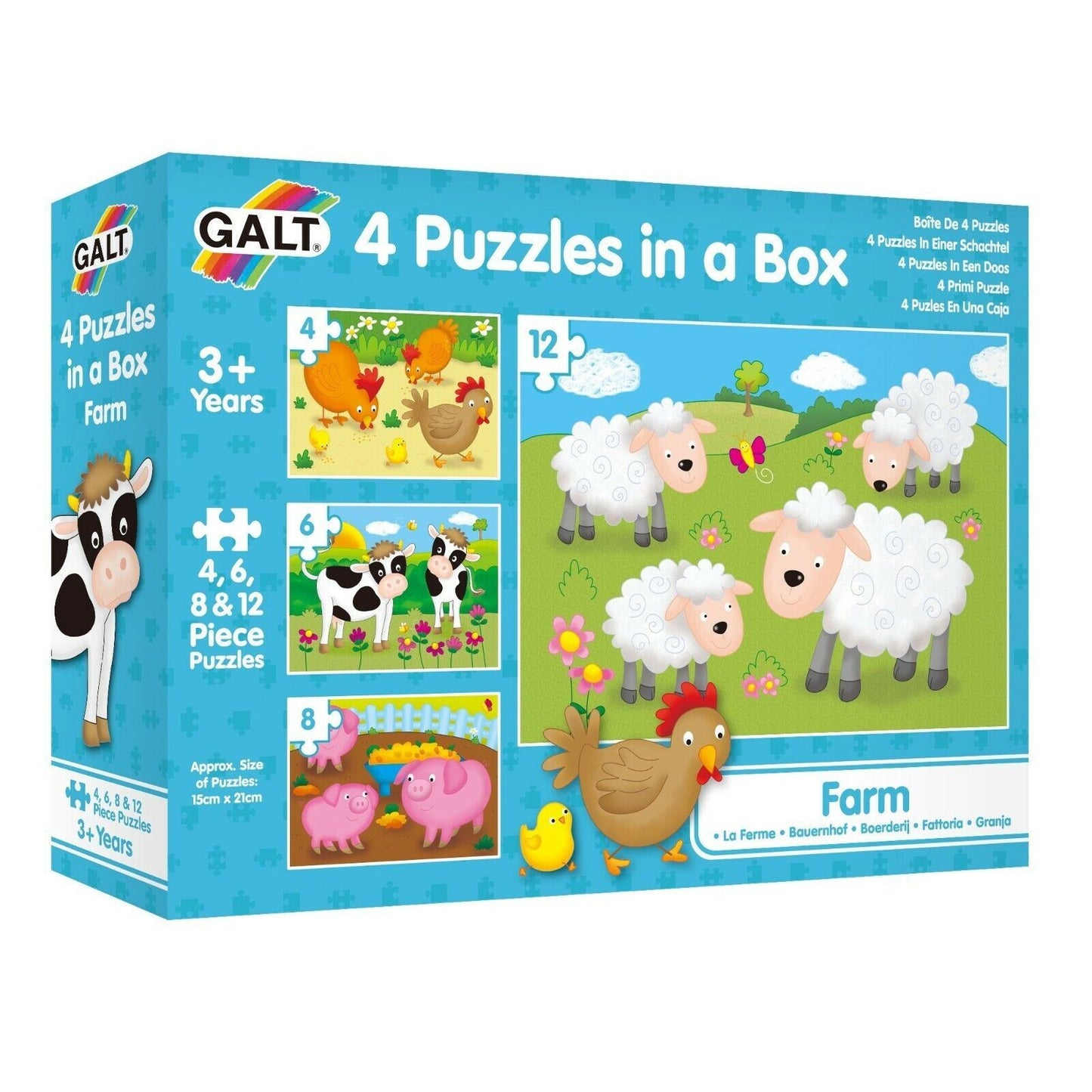 Galt Toys - 4 Farm Puzzles in a Box - 4, 6, 8 & 12 Pieces