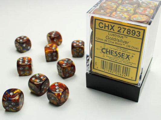 Chessex 12mm d6 Dice Block: Lustrous Gold/silver